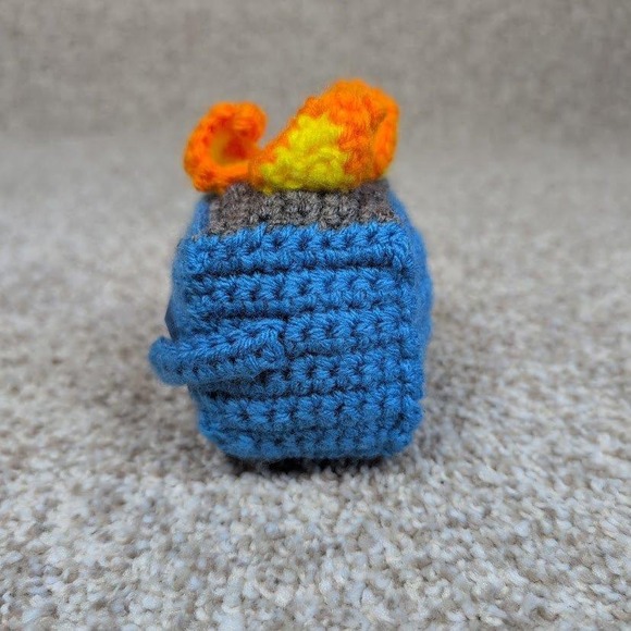 Blue Emotional Support Dumpster Fire Crochet Plush Toy Funny Gift Desk Decor - Picture 5 of 10